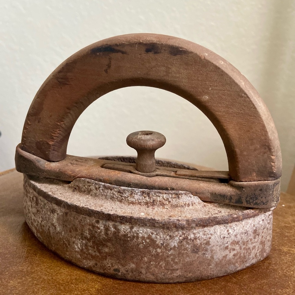 Iron Flat Sad Iron with Wood Handle Antique 1920s